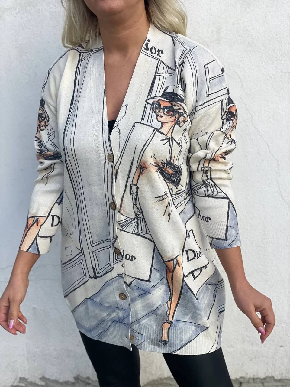 İtalyan Çelik Triko Salaş  Kadın Figürlü Hırka