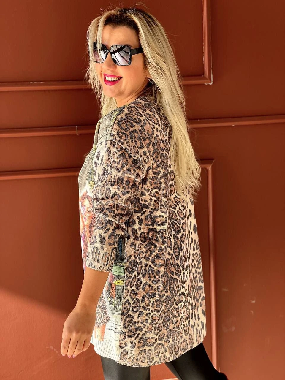 Italyan Örgü Leopr Desen Triko HIrka
