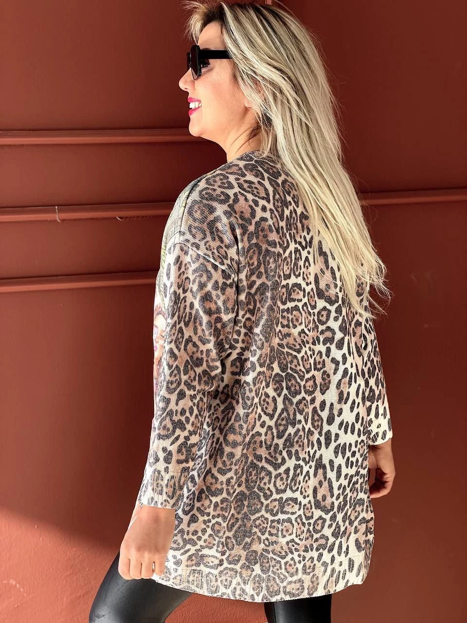 Italyan Örgü Leopr Desen Triko HIrka