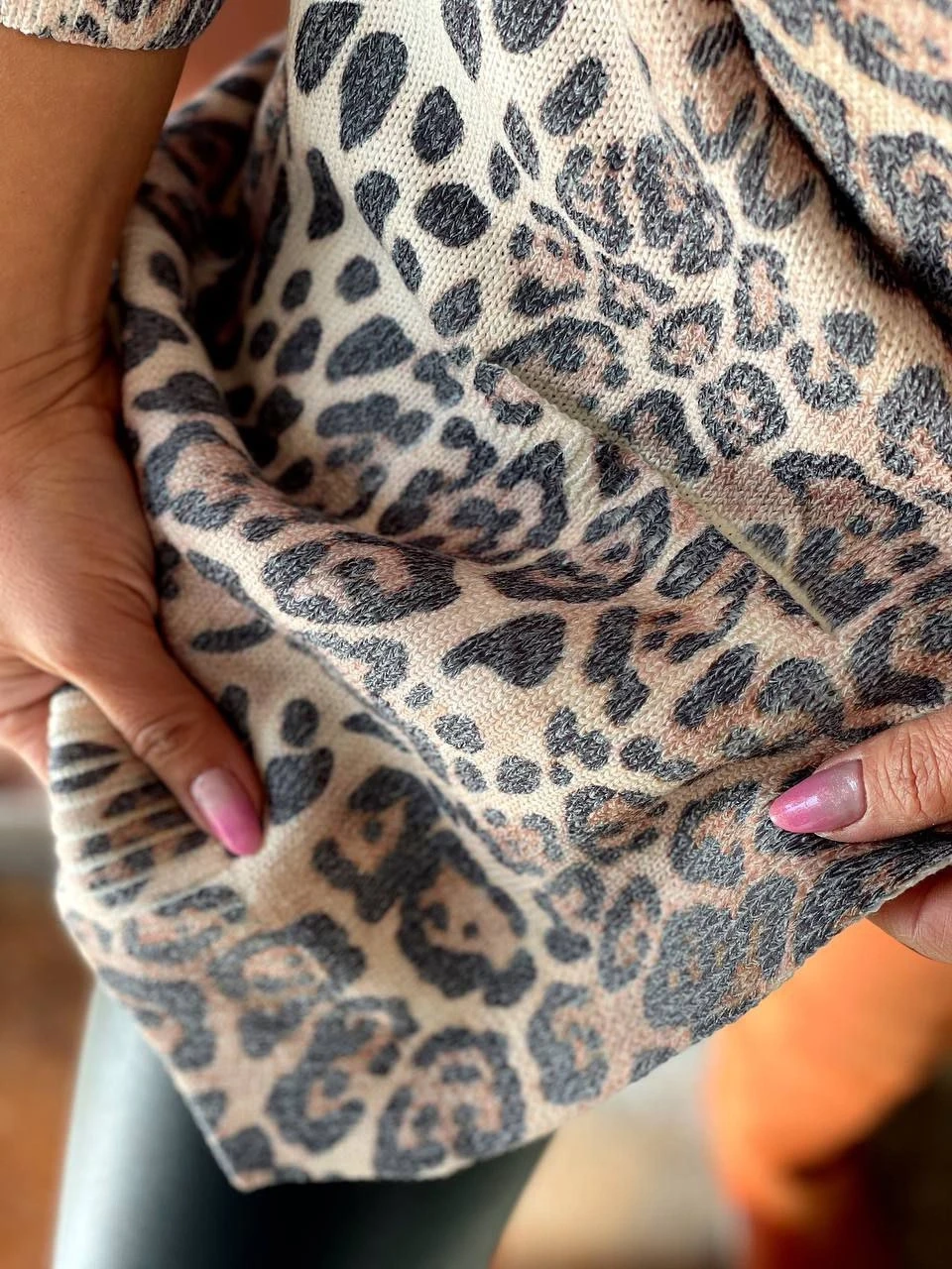 Italyan Örgü Leopr Desen Triko HIrka