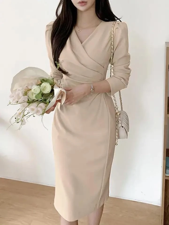 İthal Atlas Kumaş Kruvaze Yaka Elbise