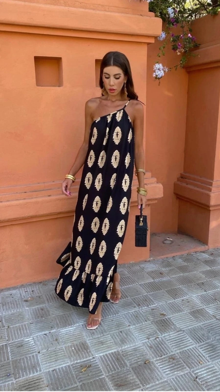 İthal Crep Özel Baskılı Elbise