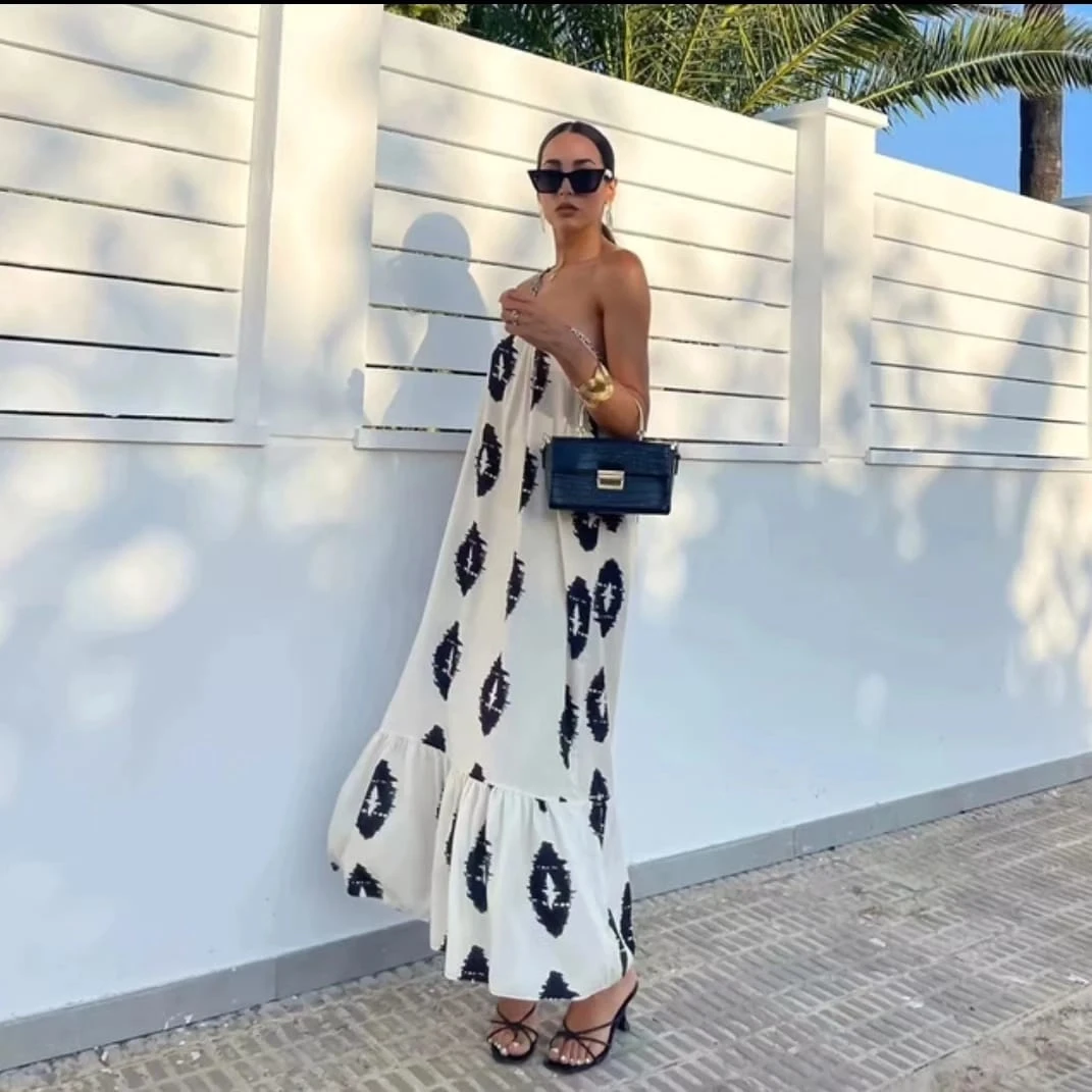 İthal Crep Özel Baskılı Elbise