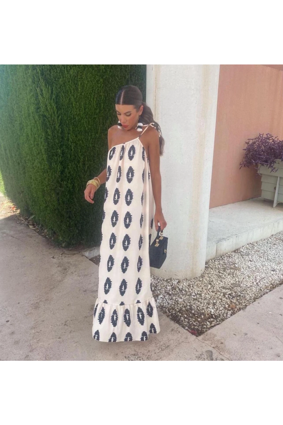 İthal Crep Özel Baskılı Elbise