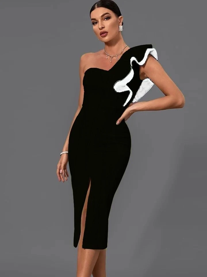 İthal Dabıl Kumaş Garnili Detaylı Elbise