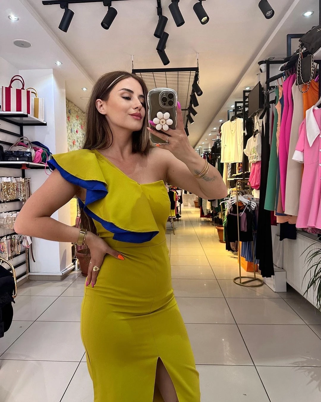 İthal Dabıl Kumaş Garnili Detaylı Elbise