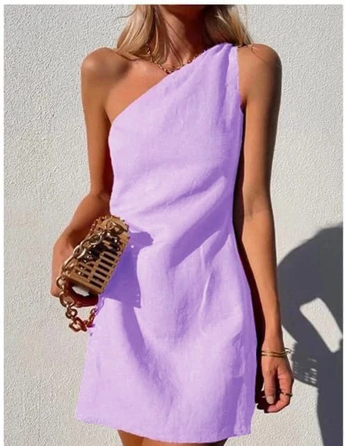 İthal Keten Omuz Detaylı Elbise