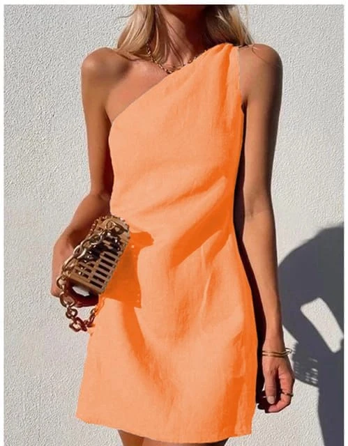 İthal Keten Omuz Detaylı Elbise