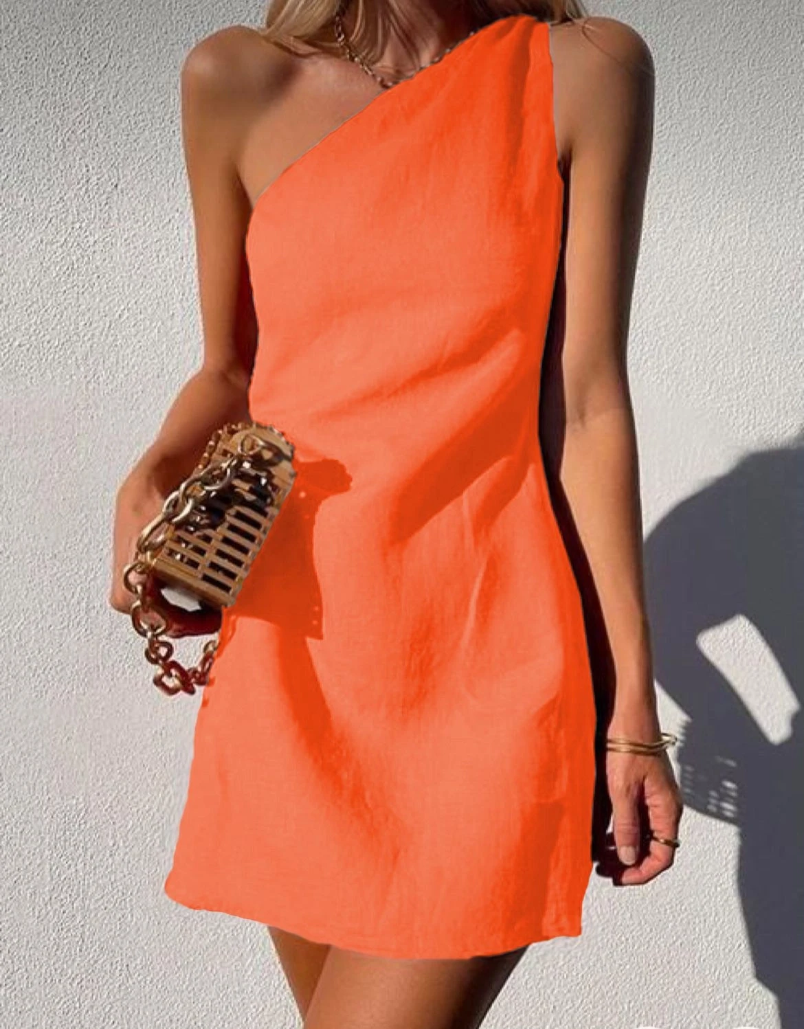 İthal Keten Omuz Detaylı Elbise