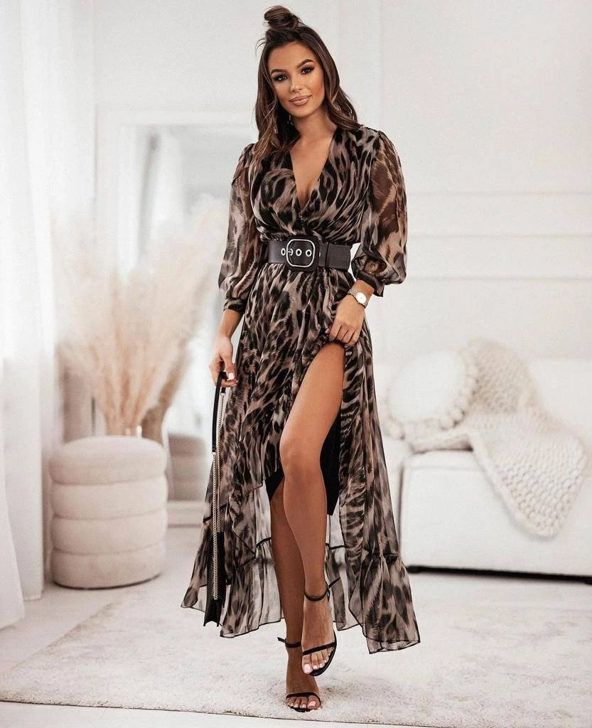 İthal Multi Şifon Kumaş Kemer Dahil Elbise