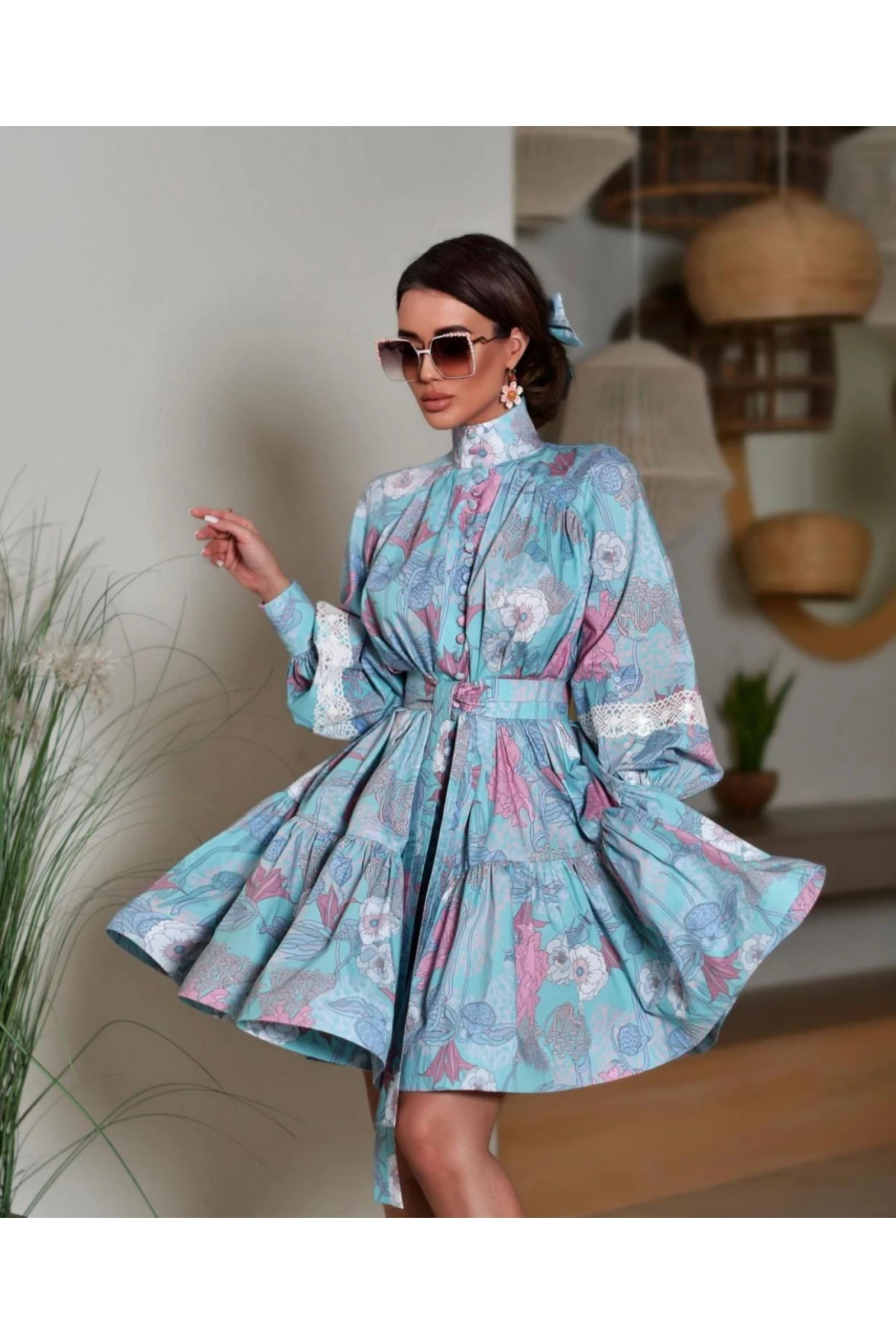 İthal Ottom kKaş Kaplama Dügme ve Dantel Detay Elbise