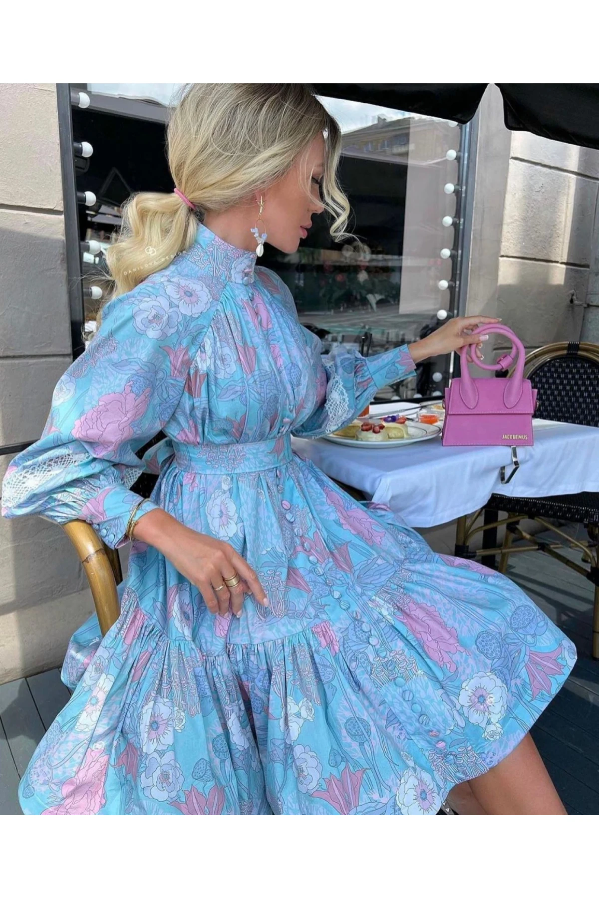 İthal Ottom kKaş Kaplama Dügme ve Dantel Detay Elbise