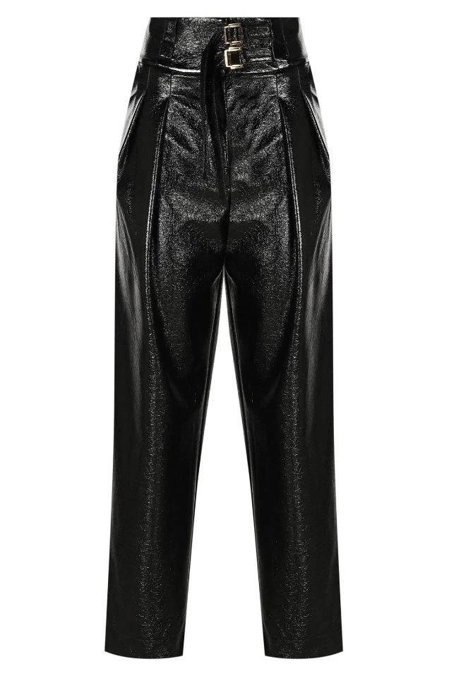 İthal Parlak Deri Kumaş 2 li Kemer Detaylı Takım