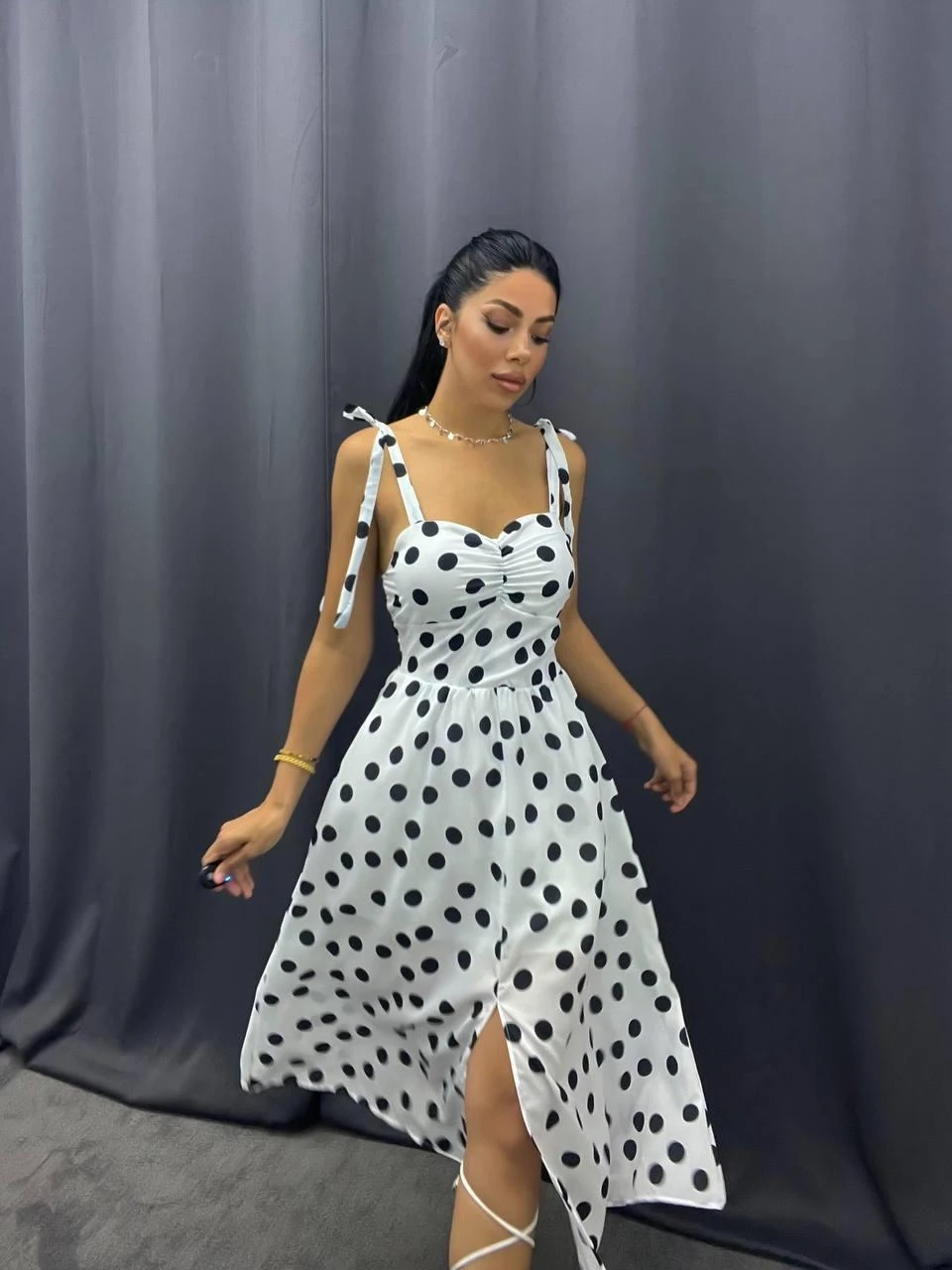 Jessica Kumaş Puantiyeli Elbise