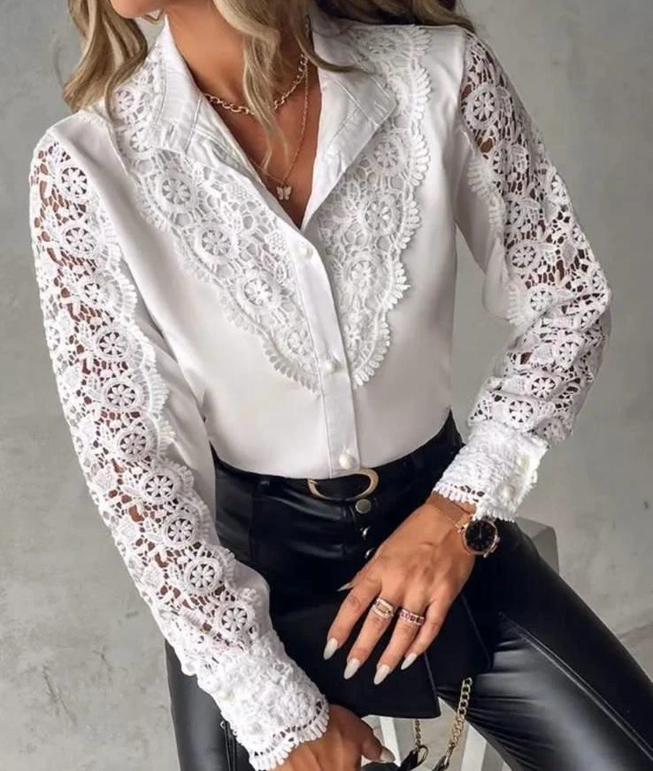 Jessika  Kumaş Güpür Detaylı Gömlek