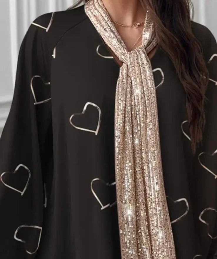 Jessika Kumaş Payet Detaylı Dijital Baskılı Bluz