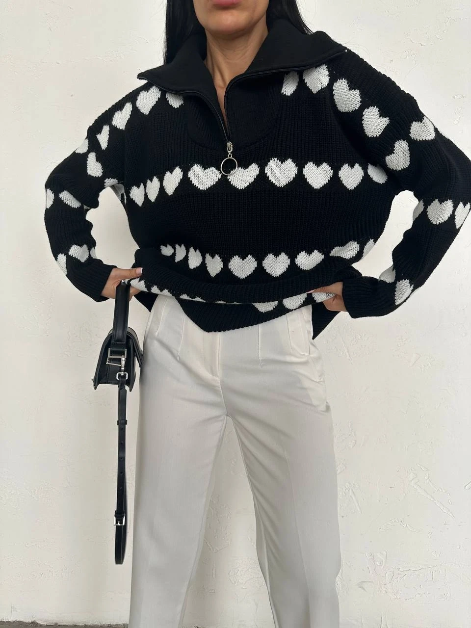 Kalp Desenli Triko Kazak