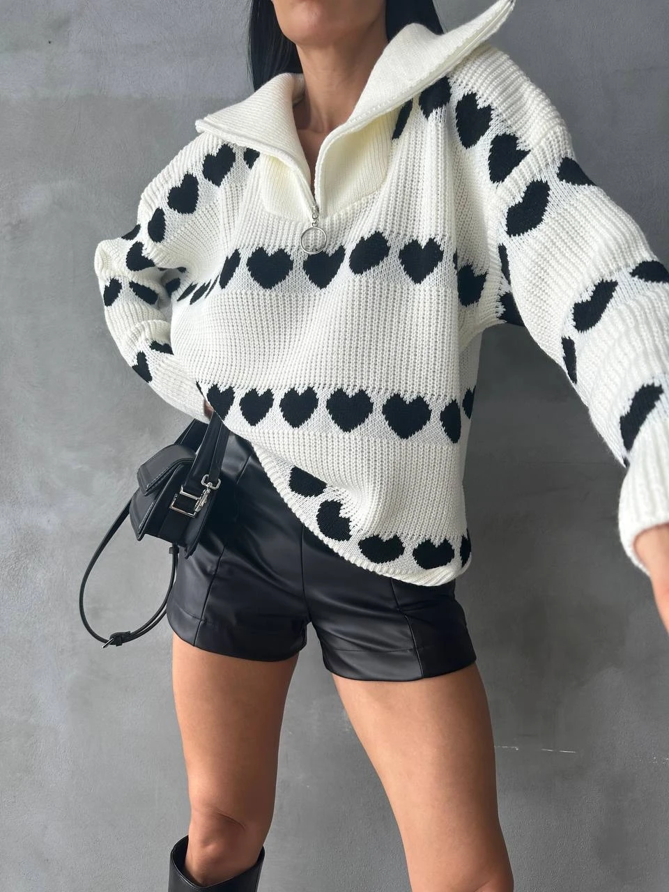 Kalp Desenli Triko Kazak