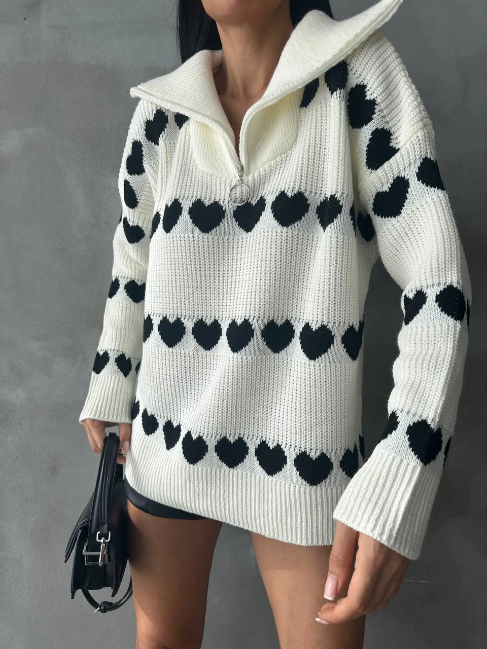 Kalp Desenli Triko Kazak