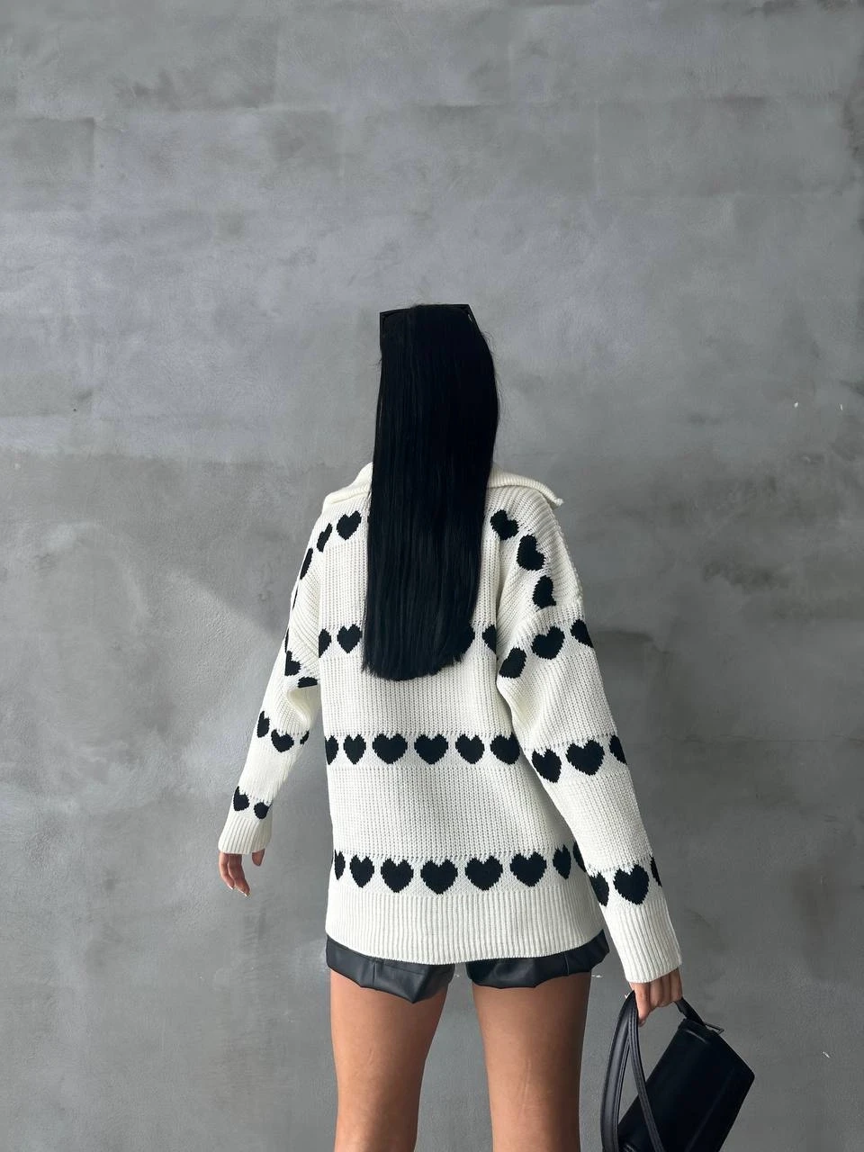 Kalp Desenli Triko Kazak