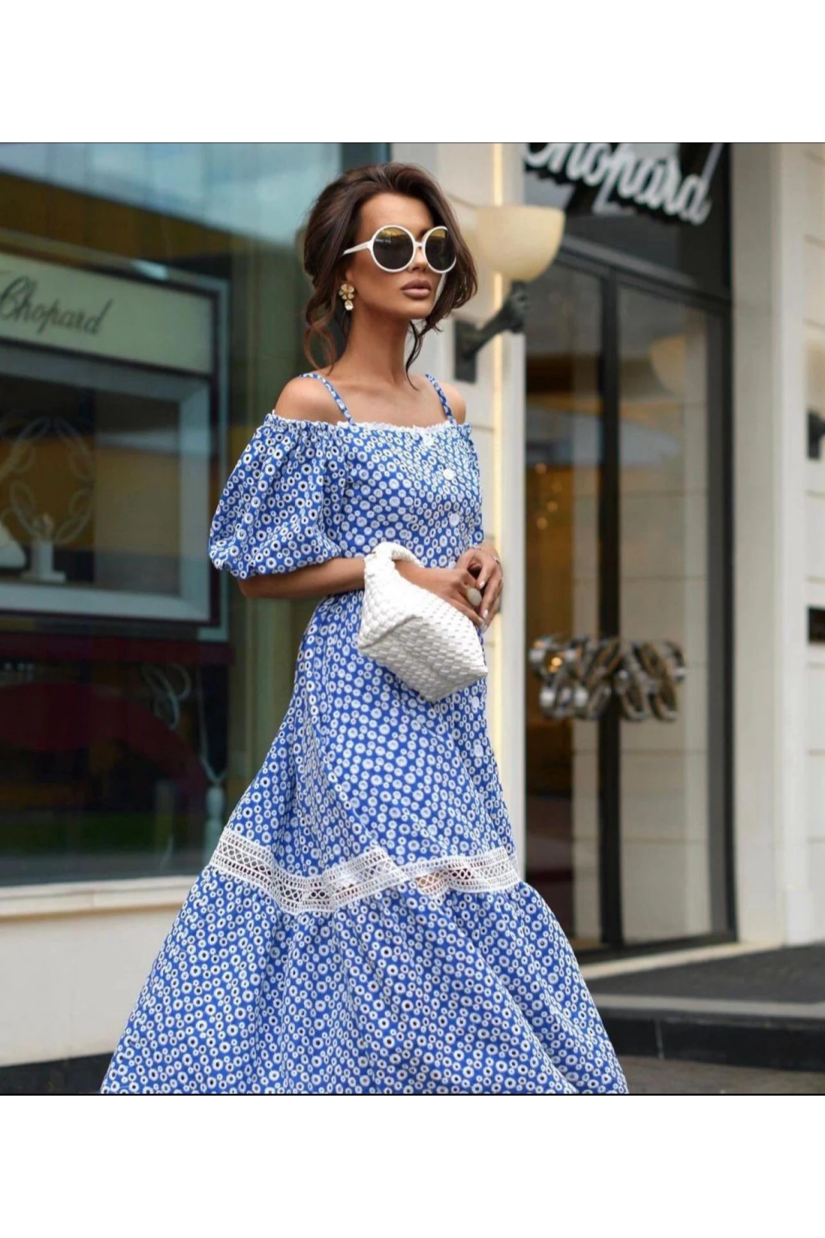 Karpuz Kol Dantel Detaylı  İthal Krep Kumaş Elbise