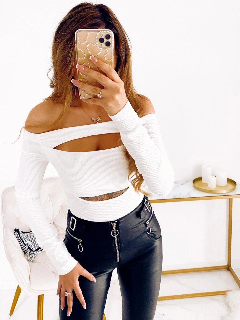 Göğsü Pencereli Kaşkorse Bluz