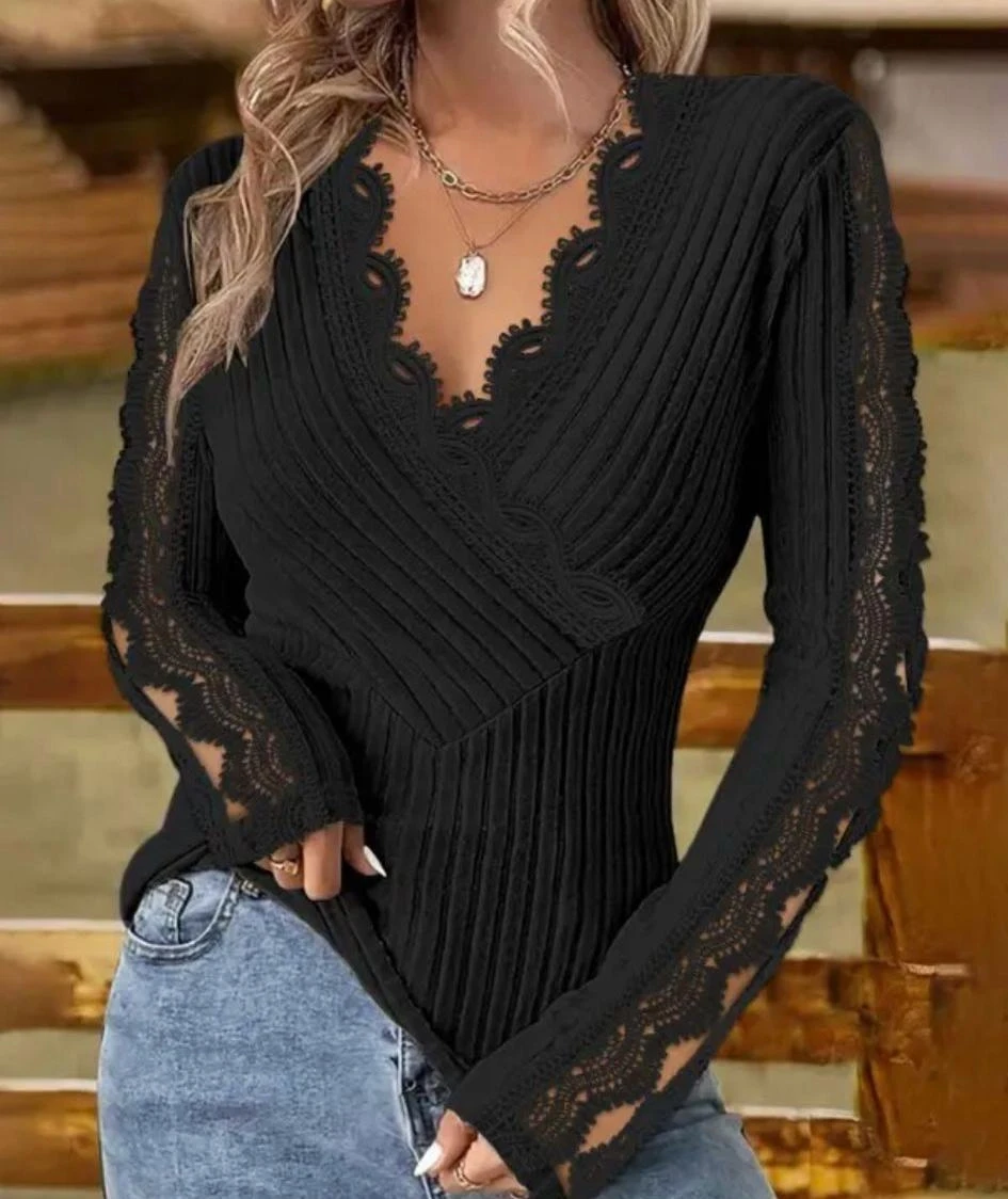 Kaşkorse Kumaş Güpür  Detaylı Bluz