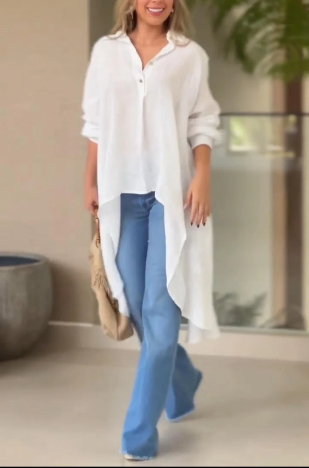 Keten Kumaş Arkası Uzun Tunik