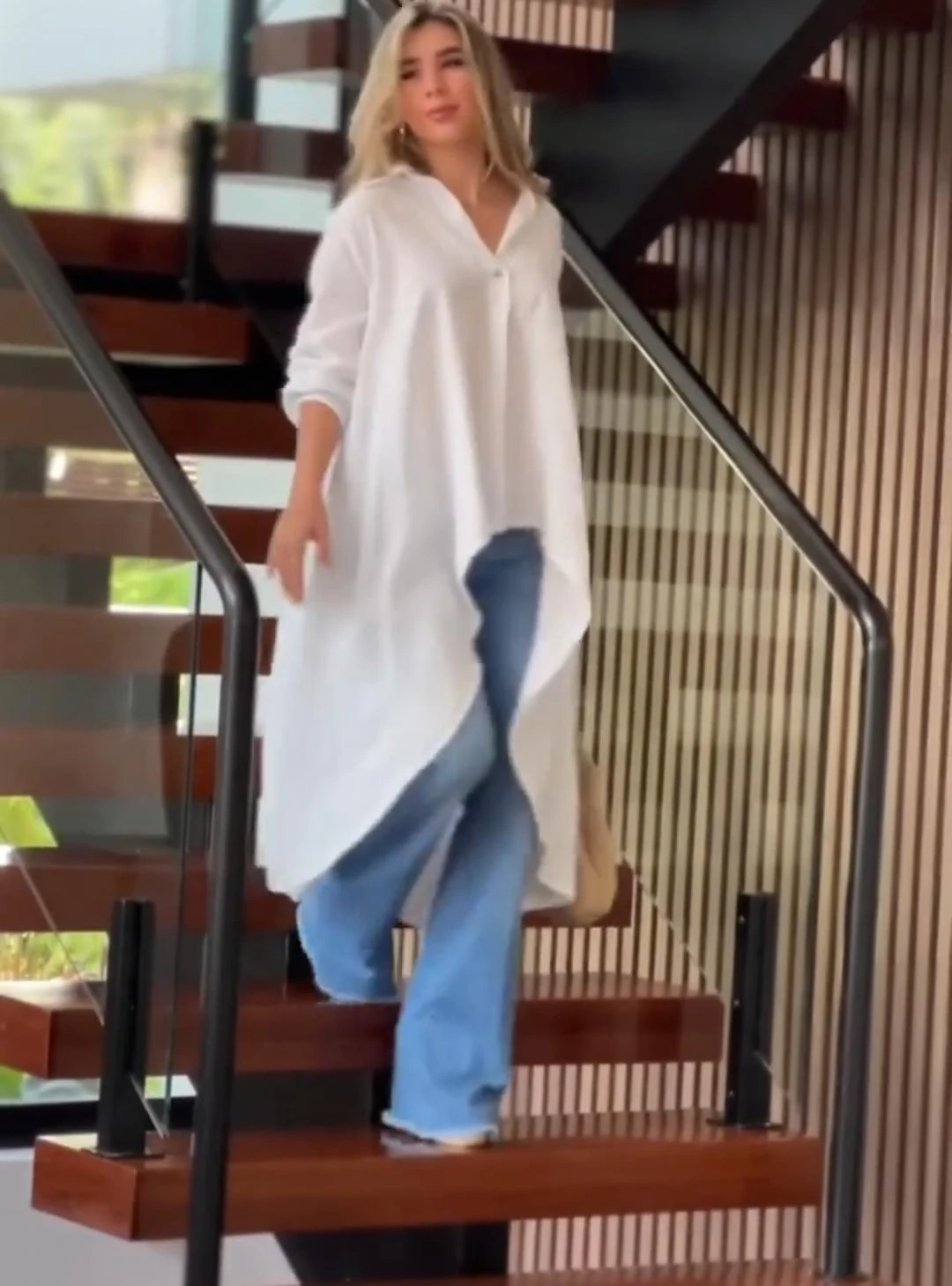 Keten Kumaş Arkası Uzun Tunik