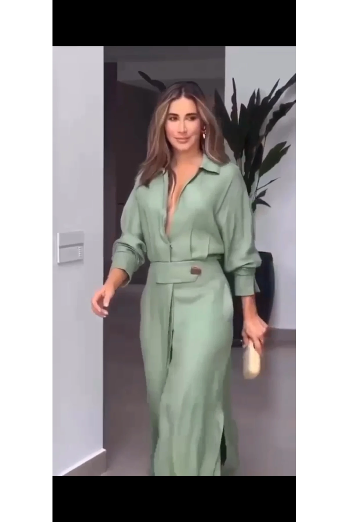 Keten Kumaş Cepli Maxi Elbise