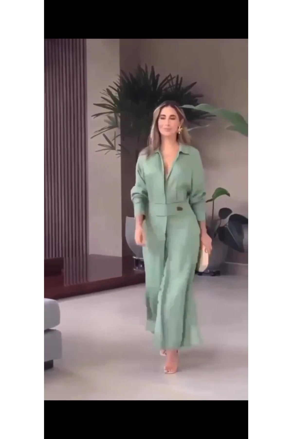 Keten Kumaş Cepli Maxi Elbise