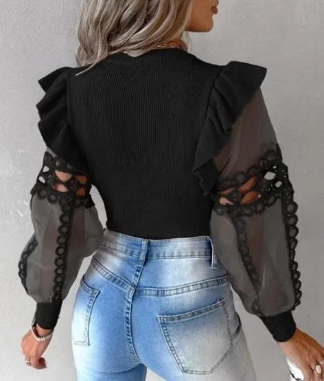 Kolları Güpürlü Kaşkorse Bluz