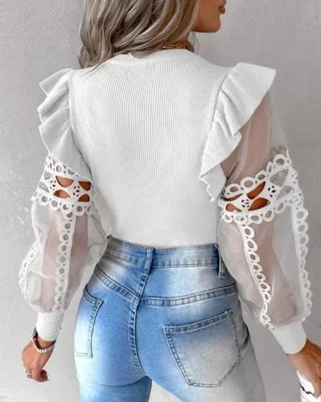 Kolları Güpürlü Kaşkorse Bluz