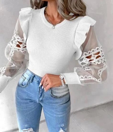 Kolları Güpürlü Kaşkorse Bluz