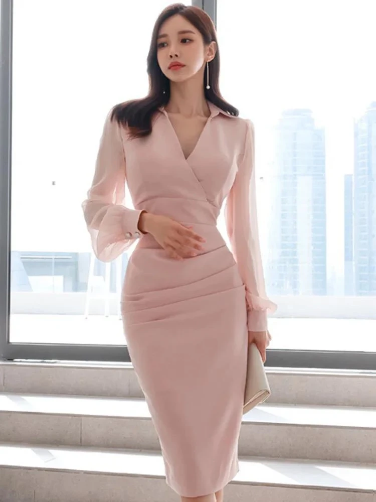 Kolları Şifon İthal Atlas Kumaş Gömlek Yaka Elbise