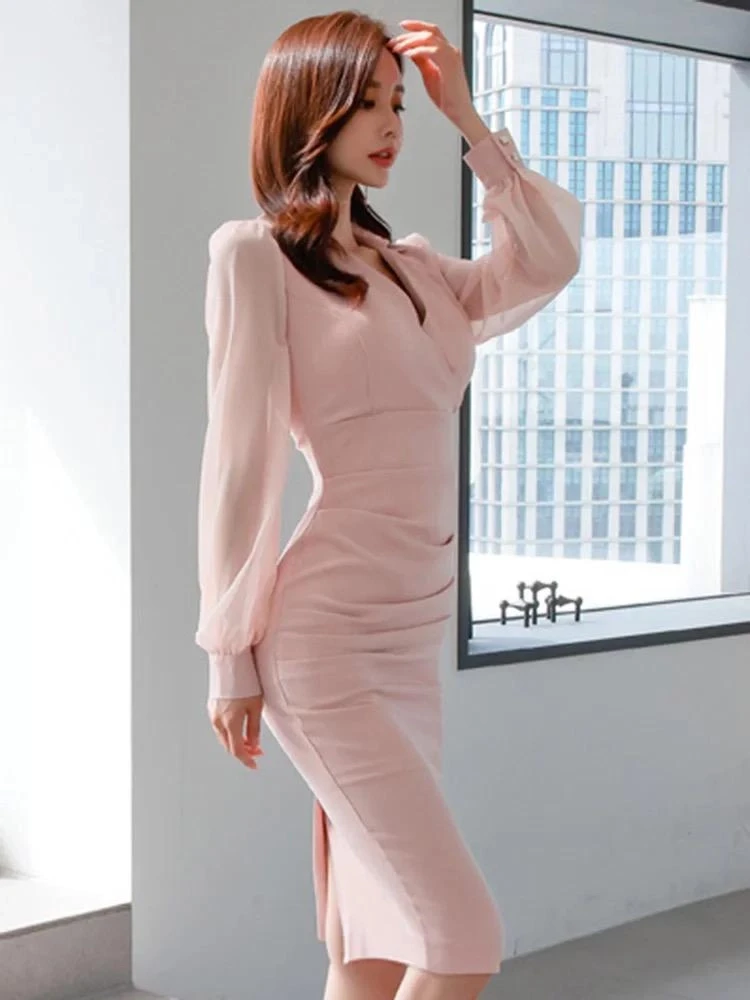 Kolları Şifon İthal Atlas Kumaş Gömlek Yaka Elbise