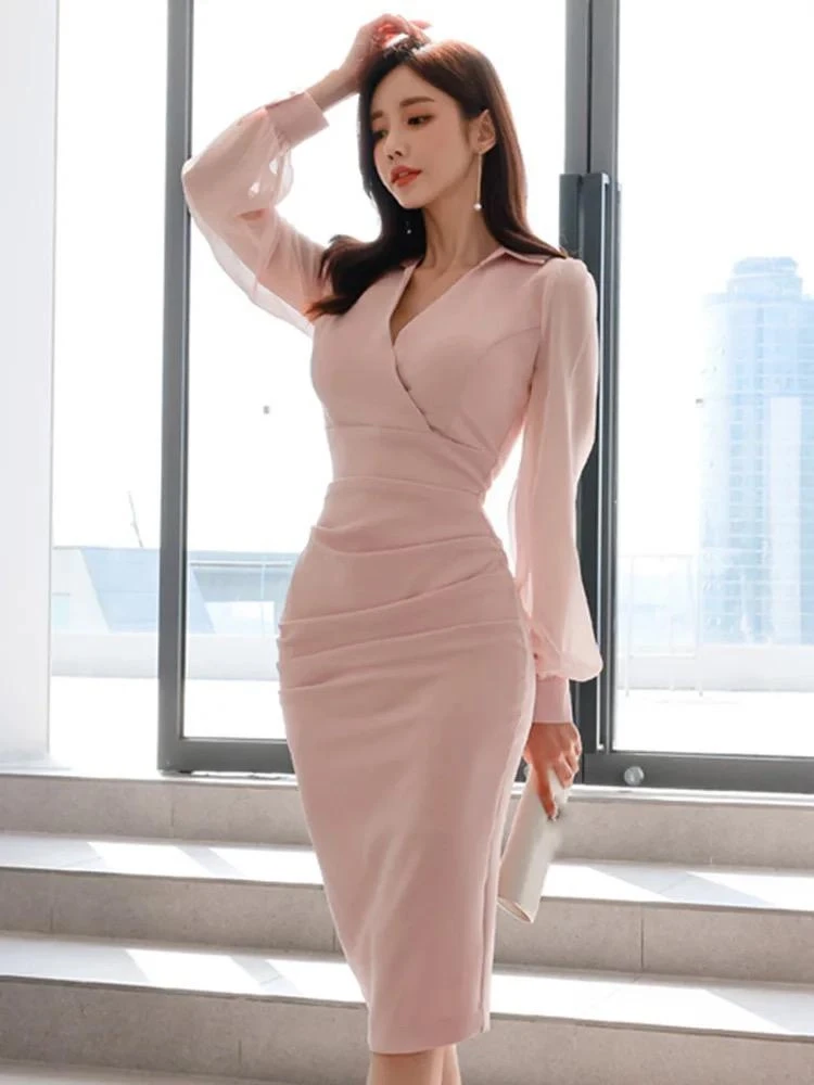 Kolları Şifon İthal Atlas Kumaş Gömlek Yaka Elbise