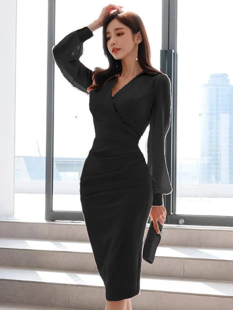 Kolları Şifon İthal Atlas Kumaş Gömlek Yaka Elbise