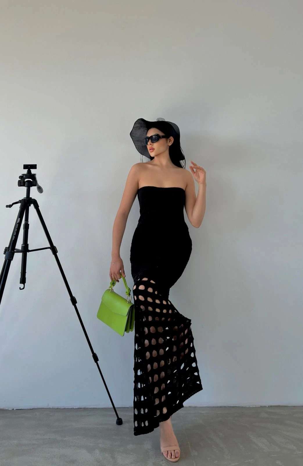 Maxi Straplez Lazer Kesim Elbise