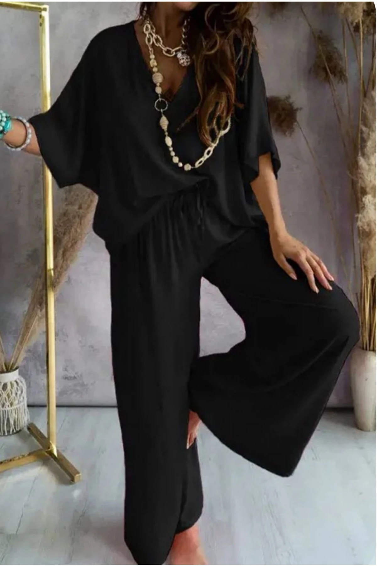 Micro Kumaş Bluz & Pantolon Takım