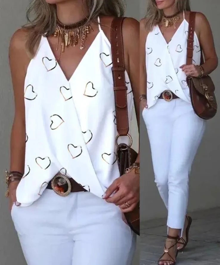 Micro Kumaş Kalp Desenli Bluz