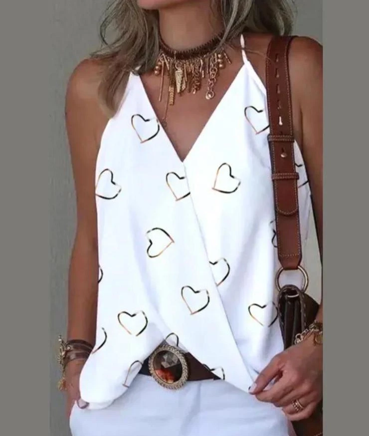 Micro Kumaş Kalp Desenli Bluz