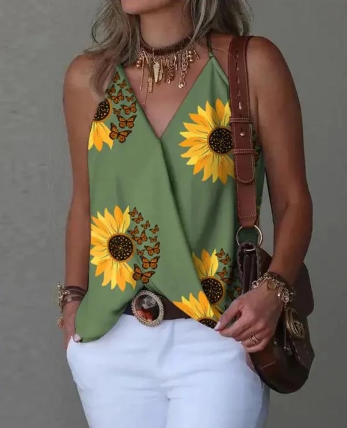 Micro Kumaş Papatya Desenli Bluz