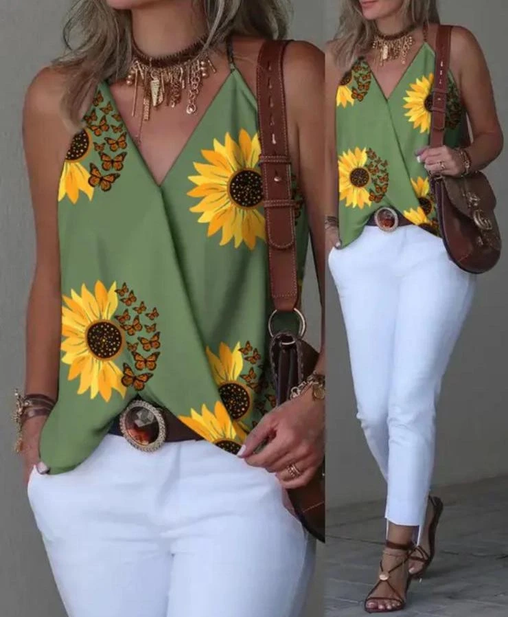 Micro Kumaş Papatya Desenli Bluz