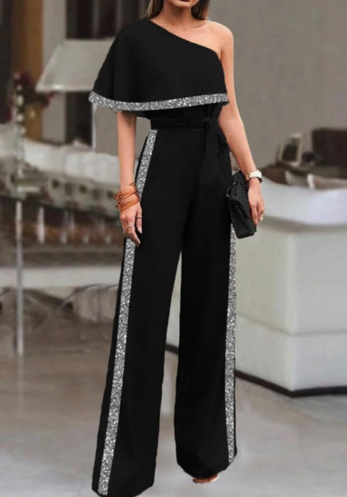 Micro Kumaş Pul Payet Şerit Detaylı Tulum