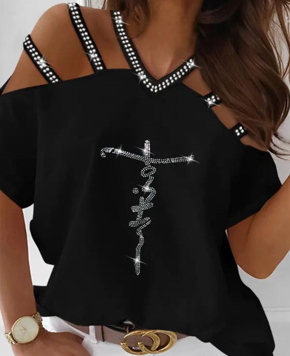 Micro Kumaş Taş Detaylı Bluz