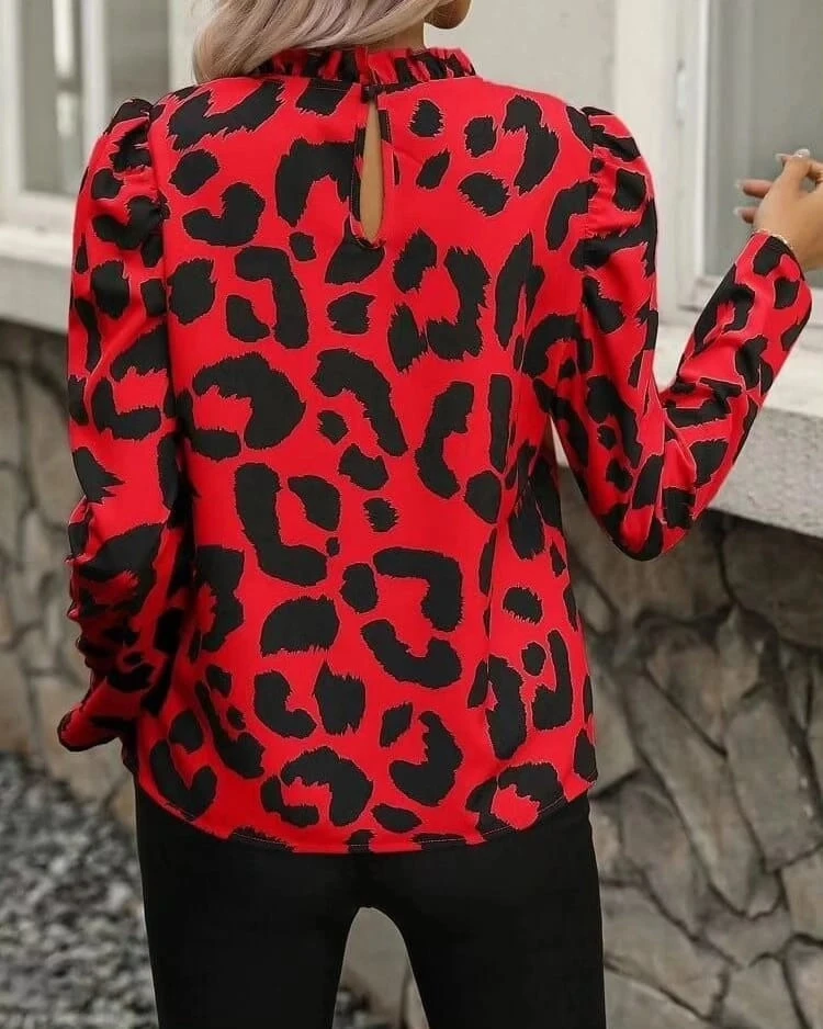 Mikro Kumaş Leopr Desenli Bluz
