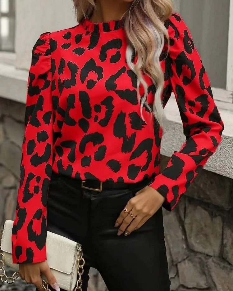 Mikro Kumaş Leopr Desenli Bluz