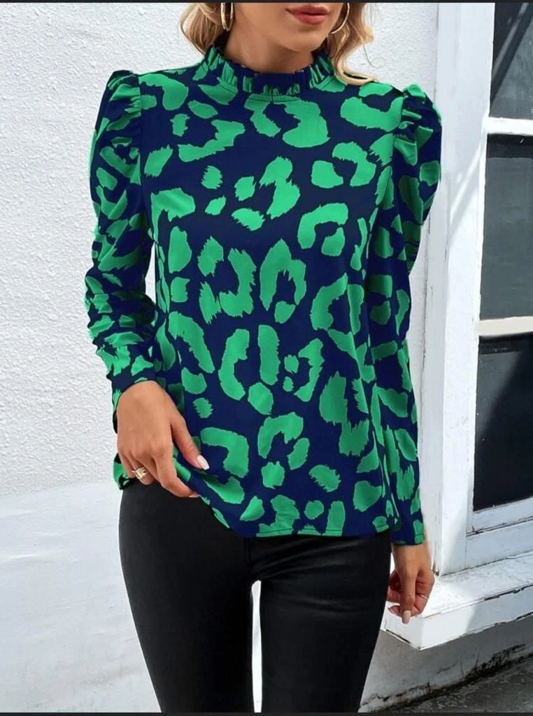 Mikro Kumaş Leopr Desenli Bluz