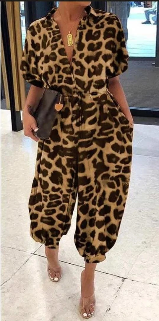 Mikro Kumaş Salash  Leopar Desenli Tulum